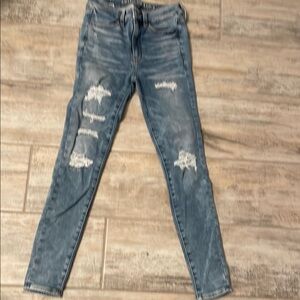 AEO Distressed Blue Women's Jeans super high rise jegging next level